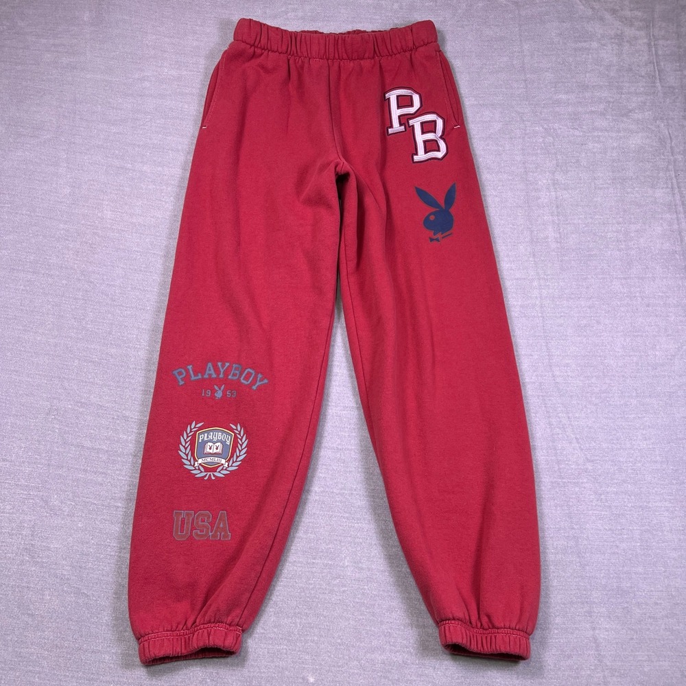 Playboy by PacSun Varsity Graphic High Rise Sweatpants Women Small Red Cotton